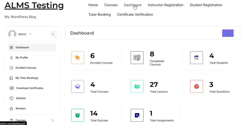 Academy LMS Dashboard