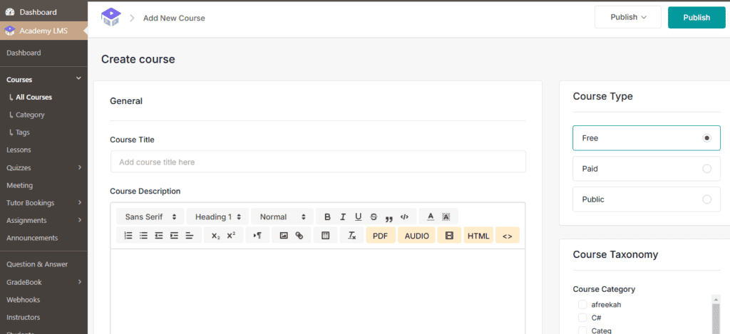 Academy LMS Course Creator