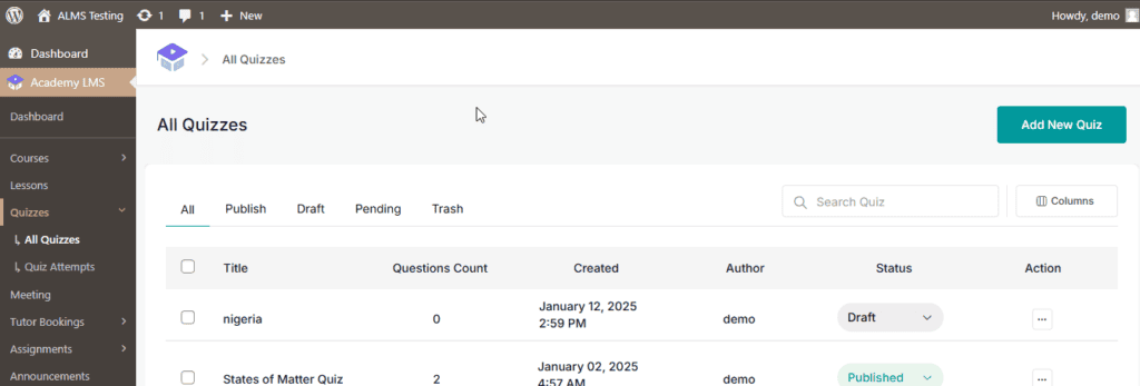 Academy LMS Quiz