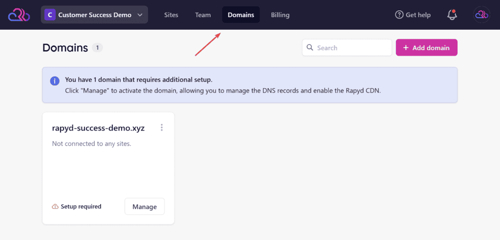Manage Domains on Rapyd Cloud