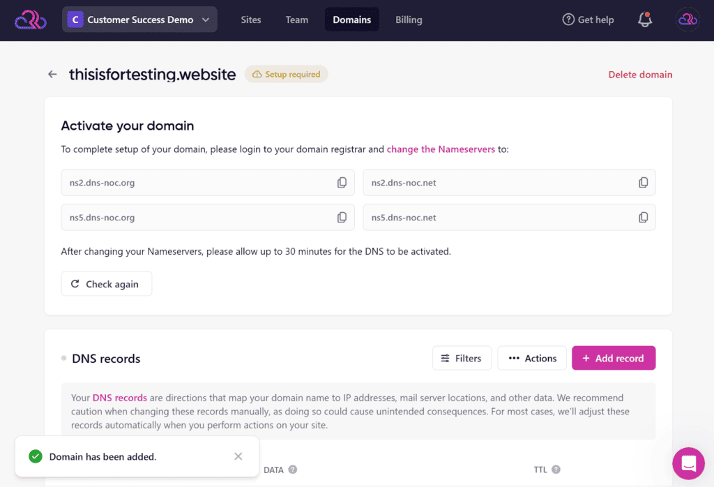 Manage DNS on Rapyd Cloud