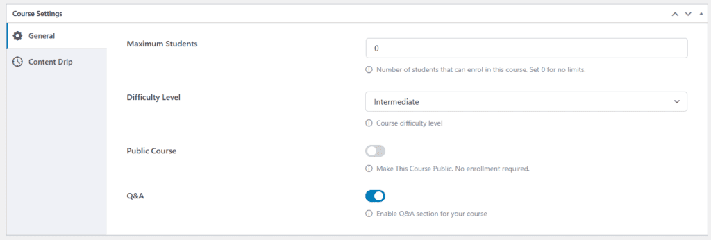 Course Settings on Tutor LMS