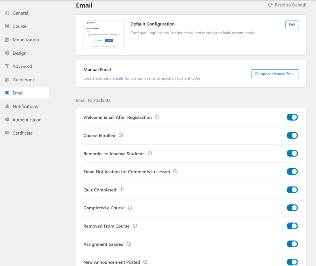 Email on Tutor LMS