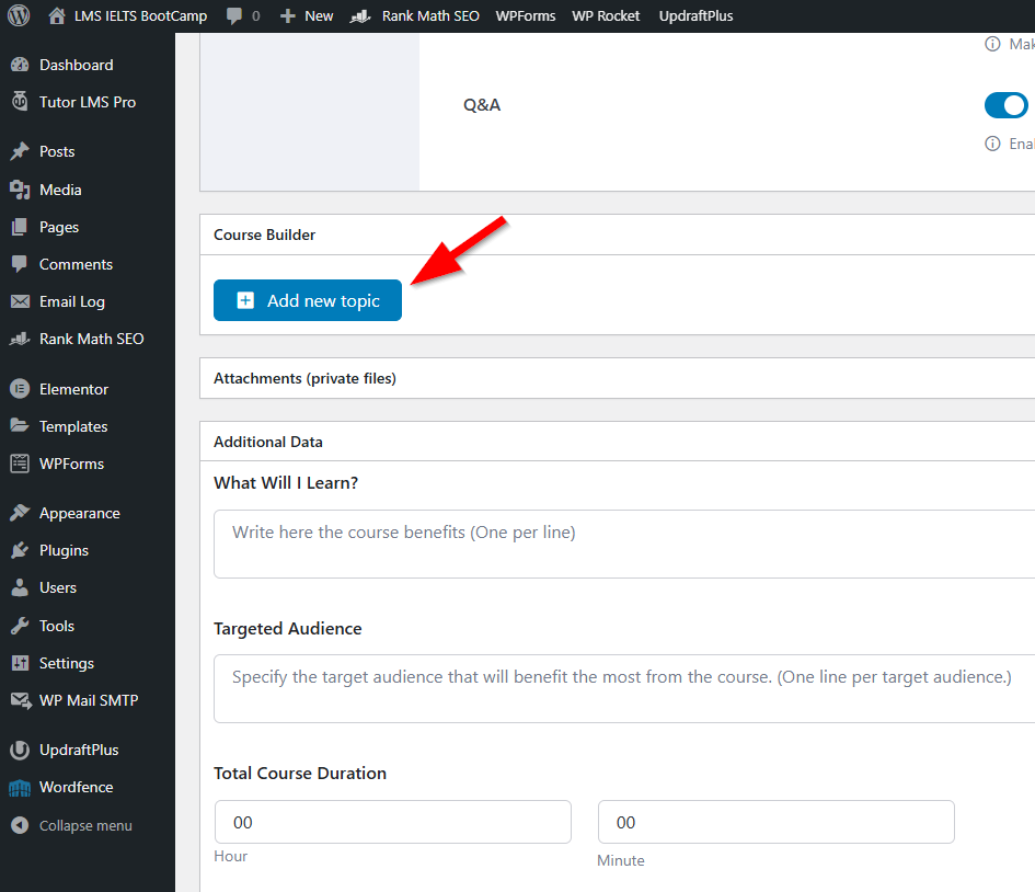 Add New Topic on Tutor LMS