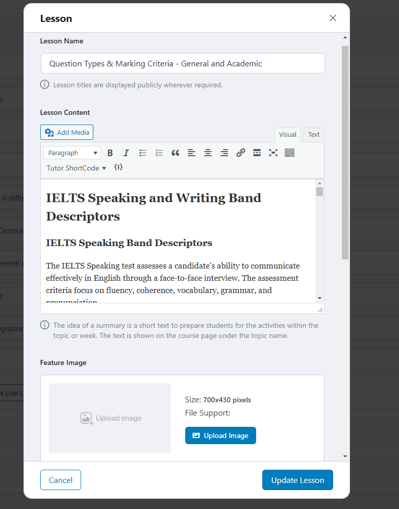 Add Lesson on Tutor LMS