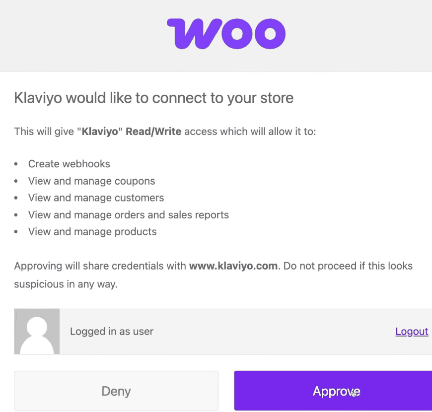 WooCommerce Approval for Klaviyo