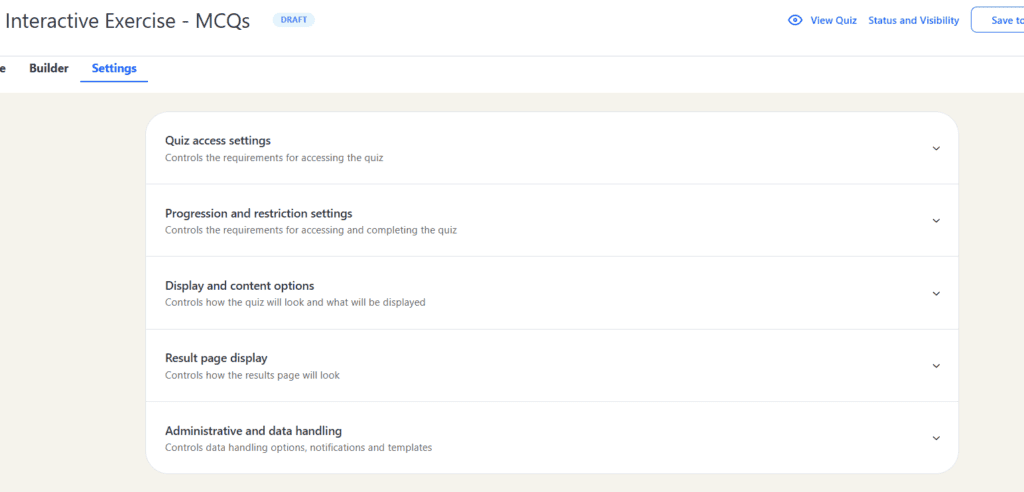LearnDash Quiz Settings