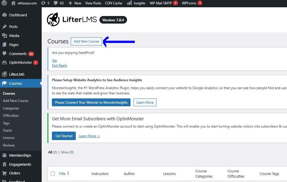 Add New Courses on LifterLMS