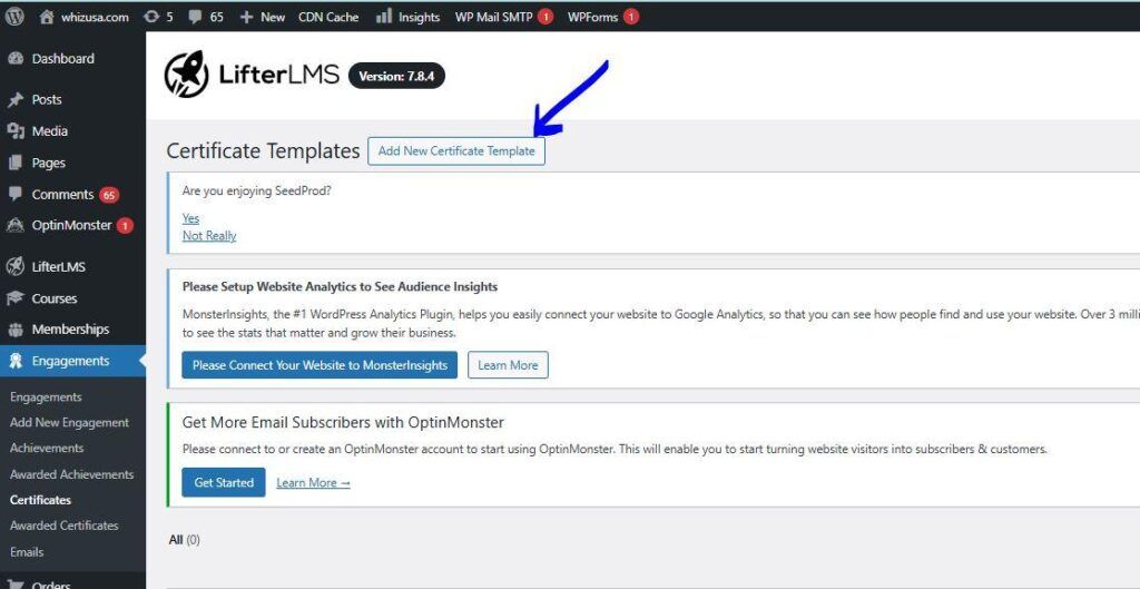 Certificate on LifterLMS