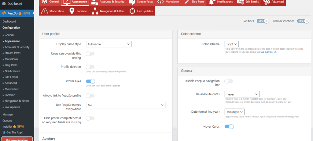 Customizing PeepSo Appearance