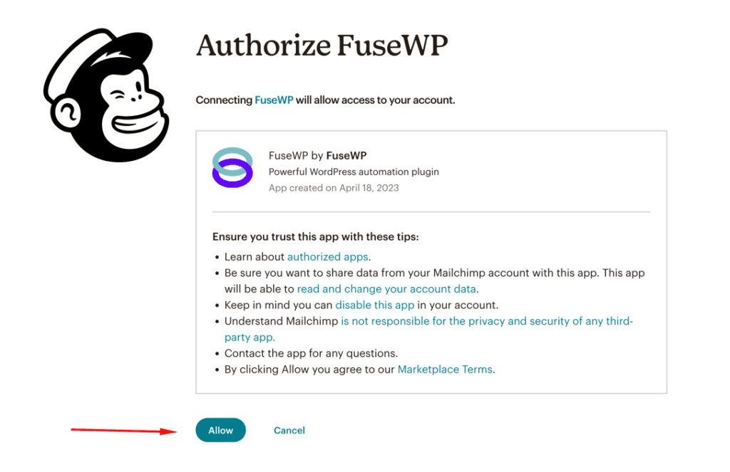 Authorize FuseWP for Mailchimp