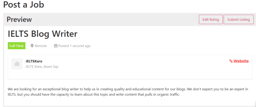 Post a Job WP Job Manager