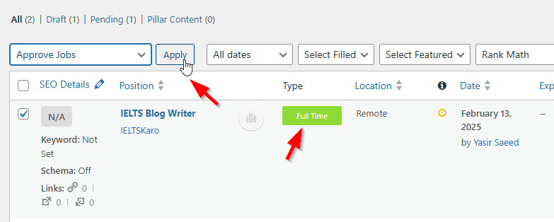 Approve a Job in WP Job Manager