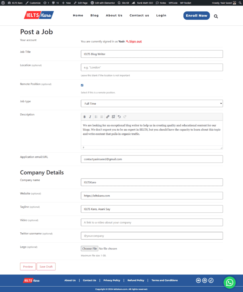 Post a Job WP Job Manager