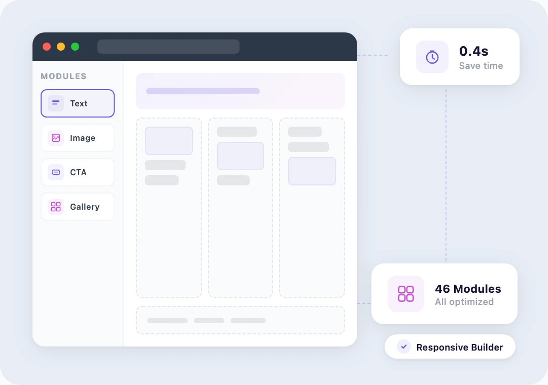 Divi Visual Builder interface with fast module rendering and responsive save times