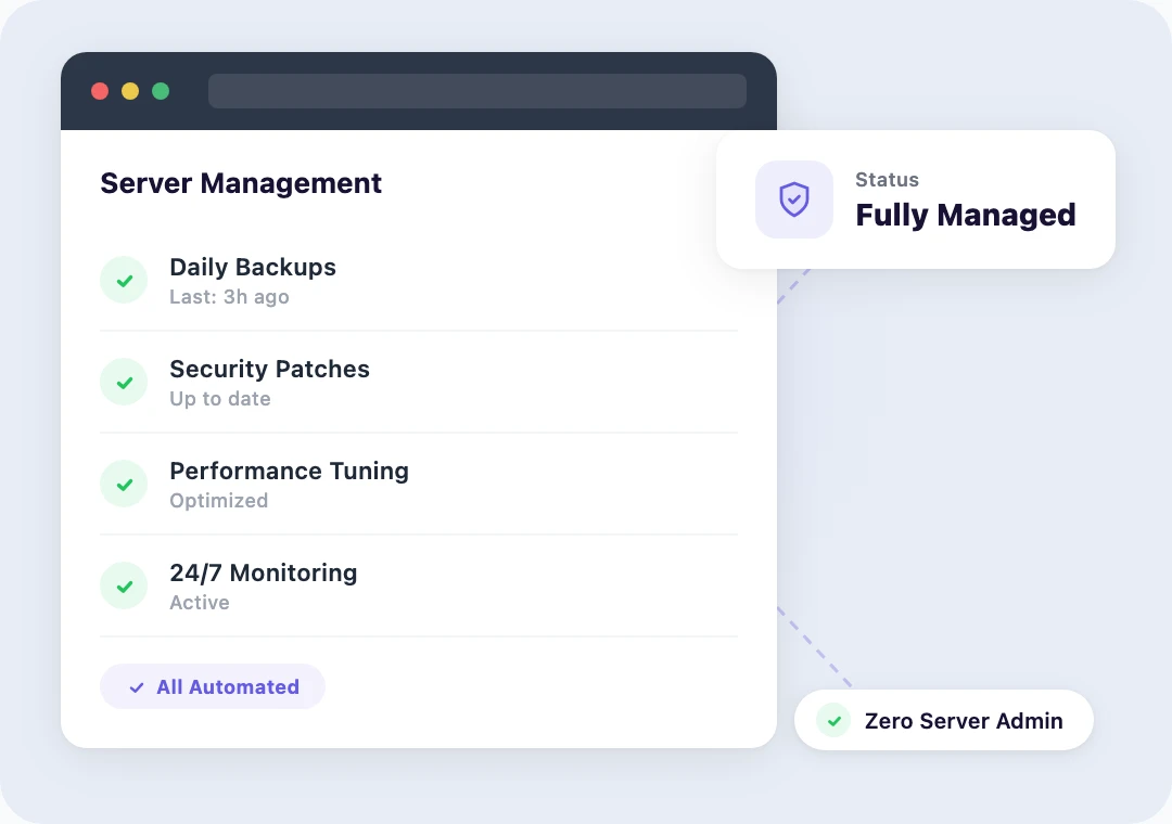 Hands-off server management with automated backups, security, and monitoring